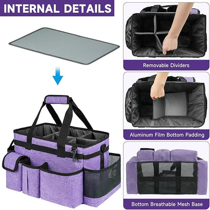 Cleaning Caddy Bag,Large Cleaning Supplies Organizer with Handle for Housekeepers,Purple