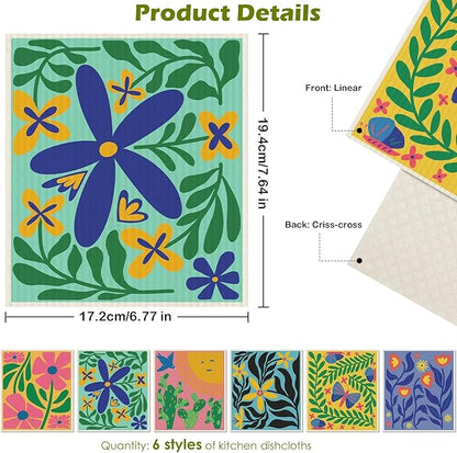 6 Packs Swedish Paper Cloths for Kitchen, Reusable Paper Towels Washable Dish Rags, Highly Absorbent Kitchen Towels Quick Drying Swedish Sponge Cleaning Dish Cloths (Hawaiian Style)