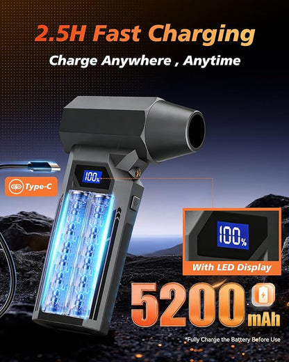 Compressed Air Duster, 150000RPM Super Power Electric Air Duster with Brushless Motor and LED Light, 4-Gear Rechargeable Air Blower, Cordless Turbo Fan for Computer, Car, Home, Outdoor