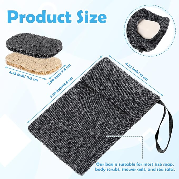 24 Pack Soap Saver & Bag Set Include 12 Soap Pouch and 12 Bar Lifting Pads, Pocket Body Scrubber Rough Sponge Exfoliator, Draining Bar Holder for Bath & Shower
