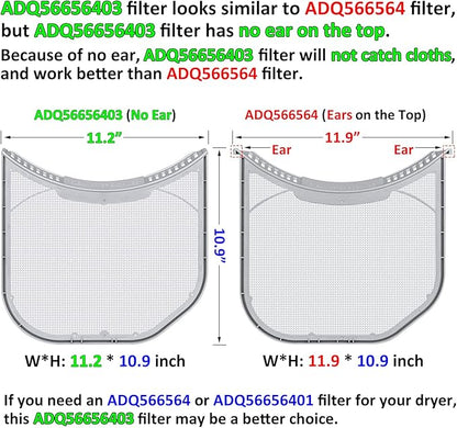 ADQ56656403 Lint Filter Replacement for LG Dryers and WashTowers, Ultra Durable Lint Screen Trap, Rim without Felt Seal, Filter Size 11.2 * 10.9 inch (28.4 * 27.6 cm)