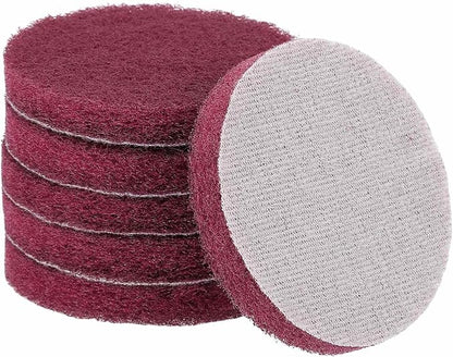 HARFINGTON 6pcs Scrubber Scouring Pads 400 Grits 3 Inch Drill Power Brush Hoop and Loop Surface Conditioning Disc Drill Scuffing Disc Scrub Pads for Home Kitchen Cleaning, Red