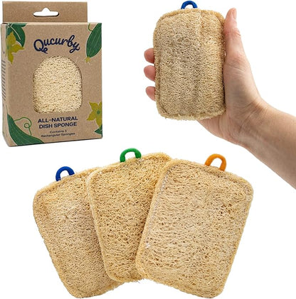 All-Natural Loofah Dish Sponge (3 Pack) - Rounded Rectangular Zero Waste Loofah Sponges