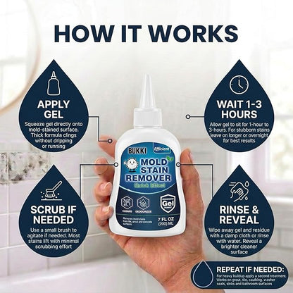 BUKKI Professional Mold Stain Remover Gel (7 FL OZ), Heavy Duty Thick Gel for Shower Grout, Front Load Washer Seals, Caulking, Bathrooms, Sinks and Tile
