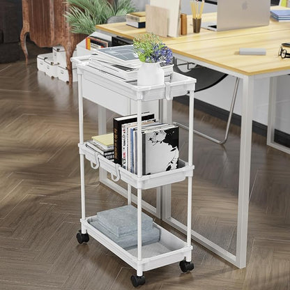 SimpleHouseware Standard 3-Tier Slim Rolling Storage Cart, White