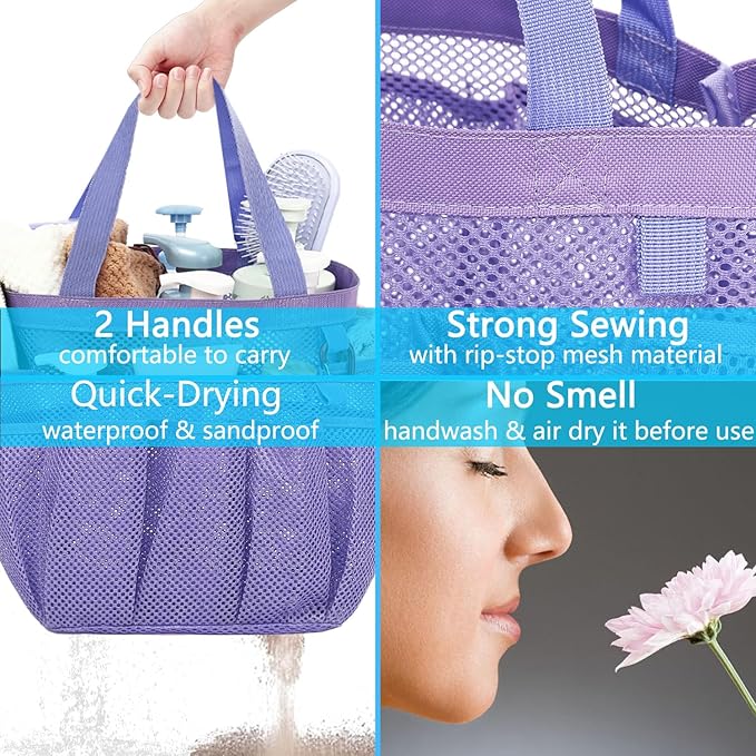 Fammart Mesh Shower Caddy Portable for College Dorm Room Essentials, 8-Pocket Large Shower Basket Tote Bag with 2 Handles for Toiletry, Bathroom, Beach, Camp, Gym