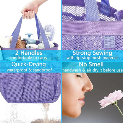 Fammart Mesh Shower Caddy Portable for College Dorm Room Essentials, 8-Pocket Large Shower Basket Tote Bag with 2 Handles for Toiletry, Bathroom, Beach, Camp, Gym