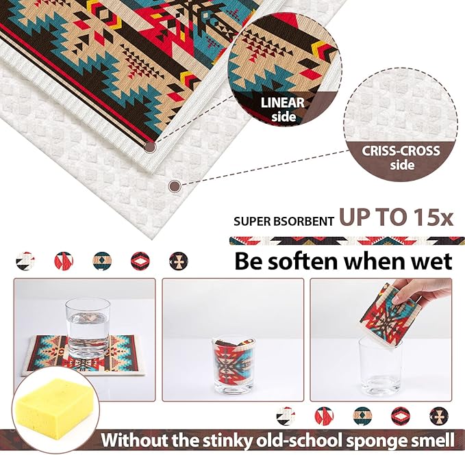 Cunhill 6 Pcs Swedish Kitchen Dish Cloths Kitchen Towels Reusable Sponge Cleaning Cloths Wipes Absorbent Dish Cloth Quick Drying Washable Decorative Tea Towels No Odor Bar Hand Towel (Western)