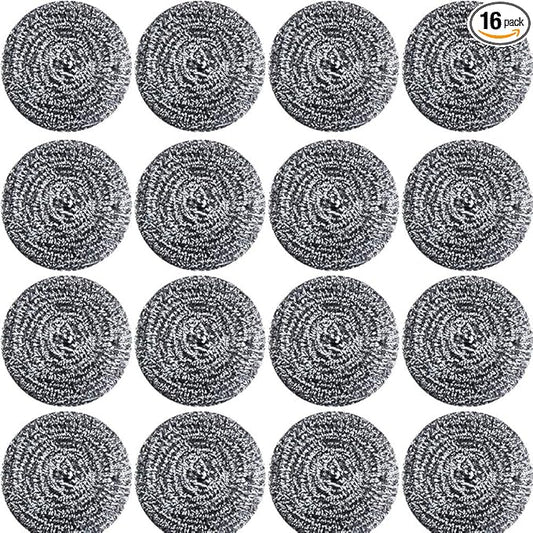 16 PCS Stainless Steel Sponges Scrubbers Cleaning Ball Utensil Scrubber Density Metal Scrubber Scouring Pads Ball for Pot Pan Dish Wash Cleaning for Removing Rust Dirty Cookware Cleaner (16 Packs)