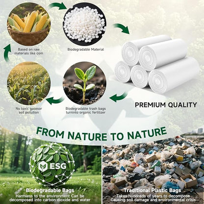White Biodegradable Kitchen Garbage Bags - Unscented Small Trash Bin Liners 4 Gallon Compostable Recycling Bulk 100 Count Wastebasket Can Bag for Office Toilet Bathroom Heihaily
