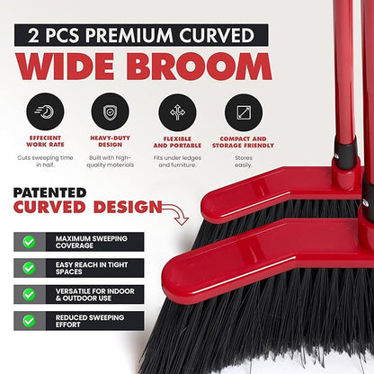 with Dustpan Combo Set – Pack of 2, 16" Curved Head, 52" Adjustable Telescopic Handle, Soft PVC Bristles, Indoor Outdoor Broom and Dustpan Set for Kitchen, Pet Hair, Dust & Debris