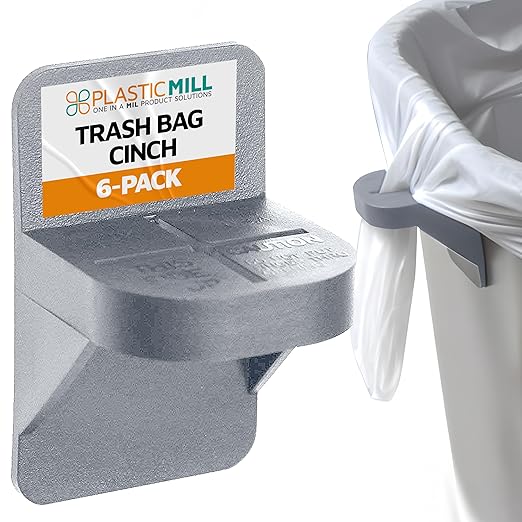 PlasticMill Trash Bag Cinch - Trash Bag Holder for Trash Can - Trash Can Liner Holder to Keep Trash Bag From Slipping - Fits Most Standard Trash Cans (Putty, 6-Pack)