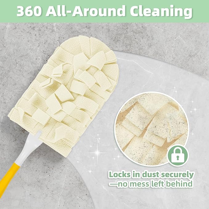 12 PCS Fleece Reusable Duster Refills Compatible with Swiffer Handle, Washable Heavy Duty Duster Pads for Fan, Window, Furniture, Car, 360 Cleaning Cloths Include 1 Handle