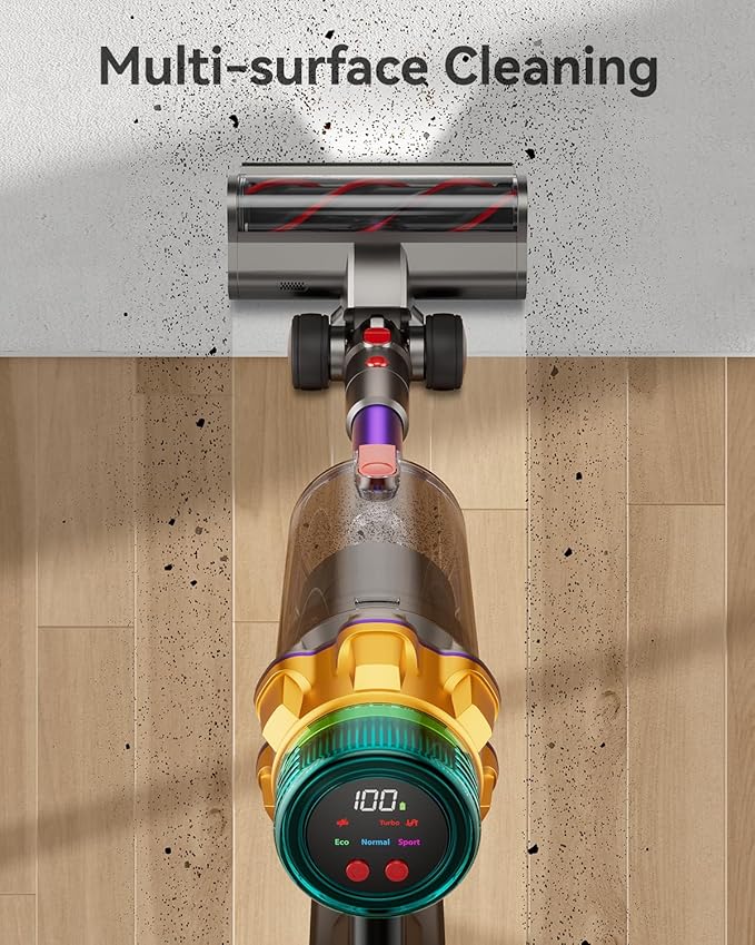 Cordless Vacuum Cleaner, 55KPA 65Mins XL Dust Cup Vacuum Cleaners for Home, Stick Vacuum with Anti-Tangle Brush,LED Display,Self-Standing, Vacuum Cordless for Hardwood Floor, Carpet, Pet Hair,Purple