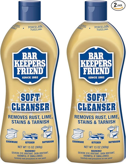 Bar Keepers Friend Soft Cleanser Liquid, 13 oz x 2, Multipurpose Surface Cleaner, Soap Scum & Grease from Stainless Steel & More