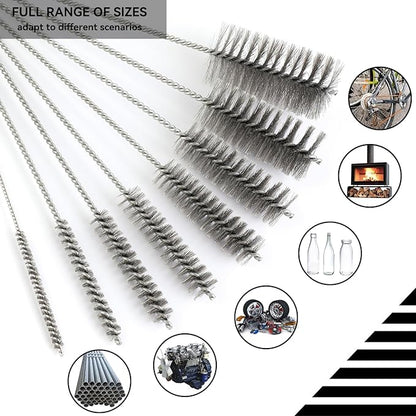 12 Inch Pipe Cleaning Brush Set with Stainless Steel Bristles, Steel Wire Tube Brush Kit for Auto Parts Polishing, Machining, Bottles, Tubes, Etc.（6mm-20pcs）