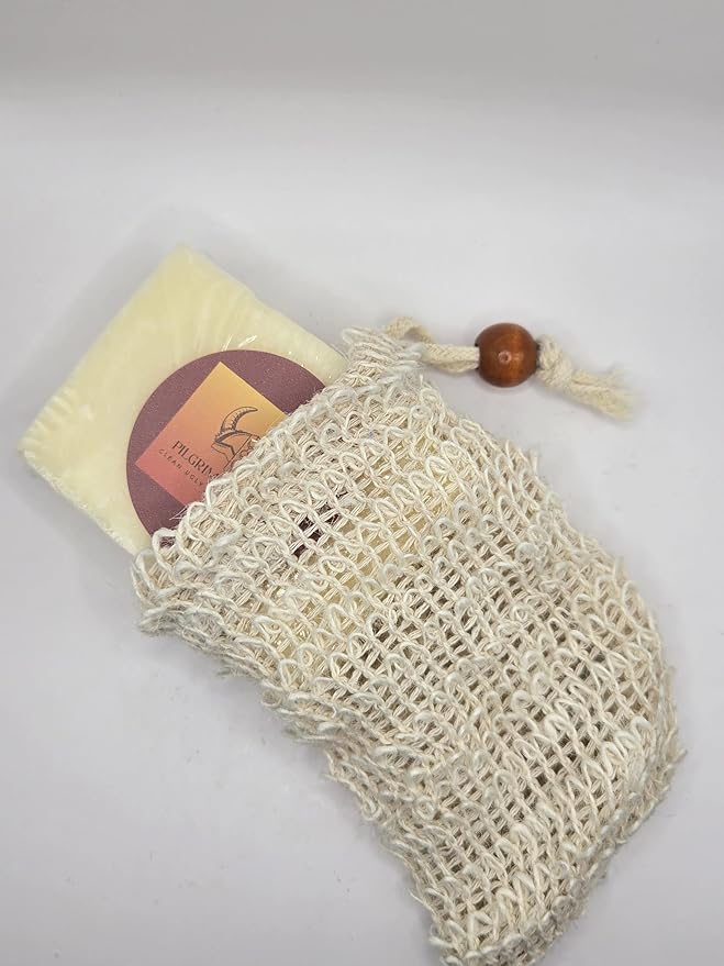 Tallow Soap Work Bar (Unscented 4oz) Handmade Grass Fed Beef Tallow Soap with Nourishing Oils (Sisal Soap Saver Bag Included)