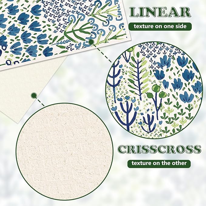 AnyDesign 6 Pcs Green Blue Floral Swedish Dishcloths Spring Flower Cotton Kitchen Towel Reusable Absorbent Dish Towel for Home Kitchen Housewarming Cleaning, 7 x 8 Inch
