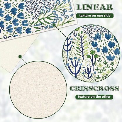 AnyDesign 6 Pcs Green Blue Floral Swedish Dishcloths Spring Flower Cotton Kitchen Towel Reusable Absorbent Dish Towel for Home Kitchen Housewarming Cleaning, 7 x 8 Inch