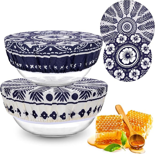 2 Large Reusable Beeswax Bowl Covers for Bread Proofing, 10/12 Inch Elastic Beeswax Wraps Cotton Cloth Sourdough Bowl Covers for Proofing Baskets, Mixer Bowls, Food Storage Containers