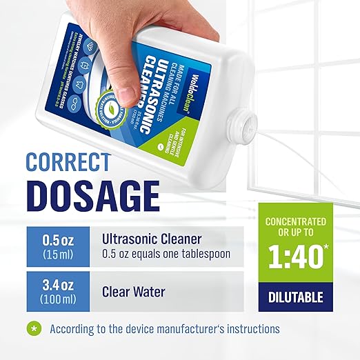WoldoClean Ultrasonic Cleaner Solution Concentrate - 25.4 Fl Oz Makes 8 Gallons for Eyeglass, Sunglasses, Retainer, Denture, Aligner, Razor and Gun Parts