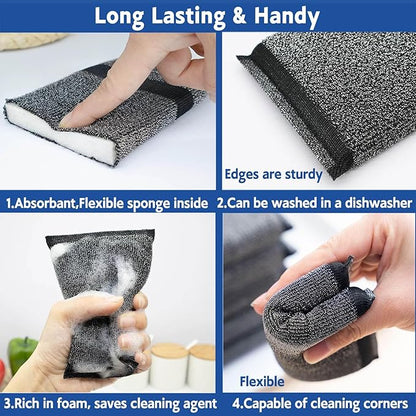 Kitchen Sponges for Dishes - Steel Wool Scrubber Sponges for Kitchen Heavy Duty Non-Scratch Scrubbing Cleaner (6 Pack)