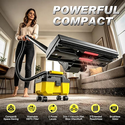 Cordless Shop Vac,3000W Brushless Motor,2x4.0Ah Battery Powered Shop Vac - 3-in-1 Wet Dry Vacuum Wet and Dry with HEPA Filter,Shoulder Strap & Accessory Storage Holder,Portable for Garage,Workshop,Car
