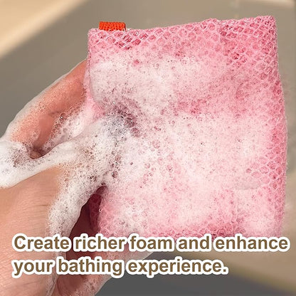 2 Pack Soap Bag Deep Exfoliating,Bar Soap Pouch Saver Pocket,Body Scrubber Shower Bath Sponge Loofah (Pink)