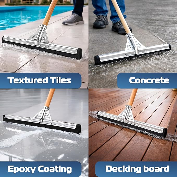 DSV Standard Heavy-Duty Floor Squeegee 22’’, Double Foam Rubber Blade Garage Squeegee, Taper Pole Connection - Handle Sold Separately for Tiles, Concrete and Asphalt