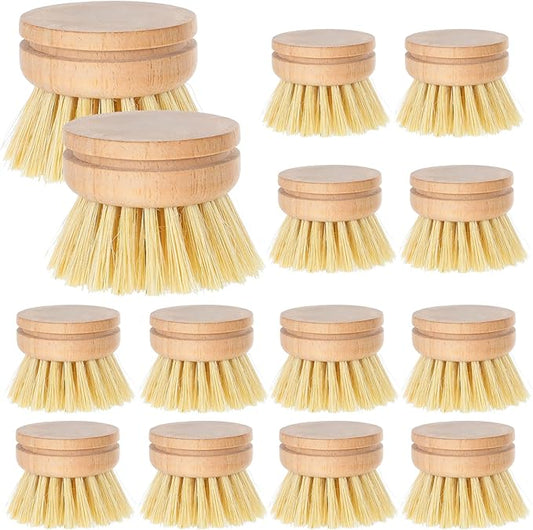 Kifmurase 12Pcs Bamboo Dish Scrub Brush for Kitchen Sink, Wooden Dish Brushes for Cleaning, Natural Bristle Brush, Palm Kitchen Scrub Brushes for Pots, Pans, Cookware