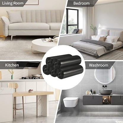 5 Rolls Small Trash Garbage Bags, 4 Gallon Strong Thin Material Disposable Kitchen Garbage Bags, Durable Plastic Trash Bags for Office Home Bedroom Garden Waste Bin, 100 Counts (Black)