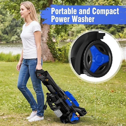 Pressure Washer, Power Washer with 4 Quick Connect Nozzles 1 Foam Cannon, High Pressure Cleaning Machine for Cars/Fences/Driveways/Patios/Farms/Home Cleaning(Light Blue)