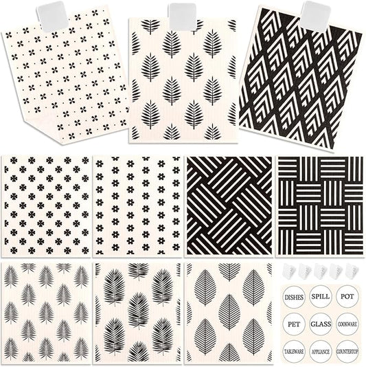 Lucomb 10 Pack Swedish Dish Cloths Reusable for Kitchen, Super Absorbent Kitchen Dishcloth Decorative, Quick Drying Cleaning Cloths Replace Paper Towels for Washing Dishes