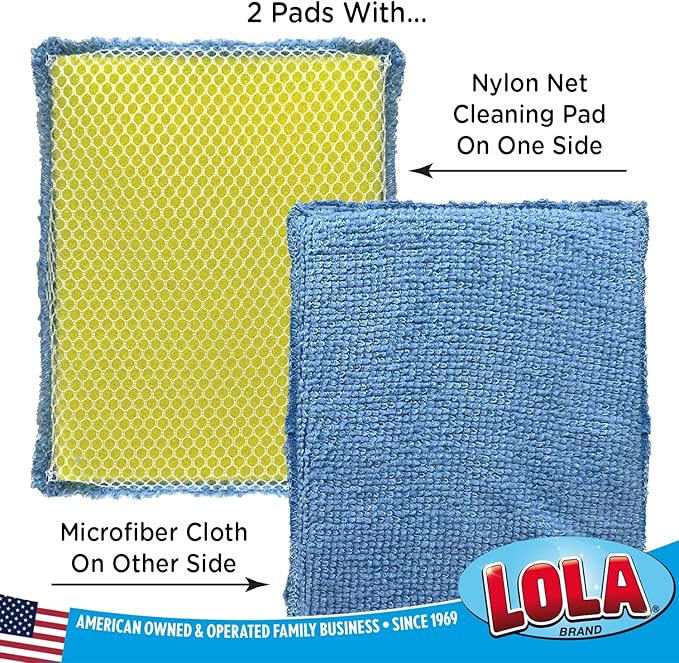 LOLA Microfiber & Nylon Net Sponges, 288 Pack, 144 Dual Sided Non-Scratch Sponge Pads and 144 with Microfiber Cloth One Side & Netting the Other Side