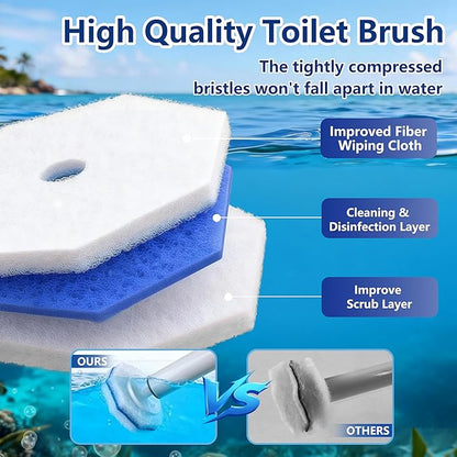 FHORAIN 40 Count Toilet Wand Refills for Clorox, Disposable Toilet Brush Head with Rich Foaming, Extra Thick Triple-layer Refills, Strong Cleaning & Scrubbing Power, Won't Fall Off or Fall Apart