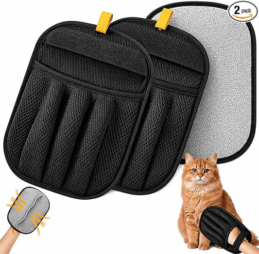 2 PCS Upgraded Pet Hair Removal Gloves with Snug Elastic Wrist Electrostatic Five-Finger Reusable Fur Remover for Cats & Dogs, Effortless Cleaning Tool for Couch, Carpet, Clothing & Car Seats