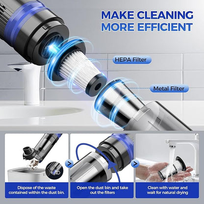 Handheld Vacuum Cordless Rechargeable 2-Speed Modes| 3-in-1 Portable Cordless Vacuum Cleaner with Charging Dock, for Car Home Office and Pet Hair（Blue）