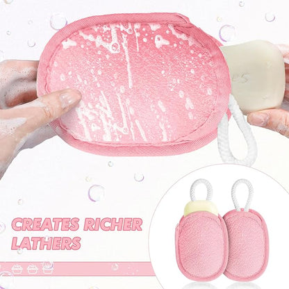 Sunnyray 4 Pcs Bath Body Exfoliating Soap Saver, Exfoliator Scrubber Pouch, Bath Loofah Sponge Body Scrubber Shower Sponge Exfoliating Mesh Pouf for Women and Men Bathing (Pink)