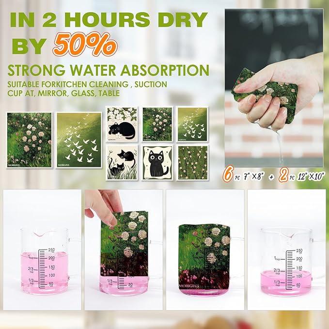Swedish Kitchen Towel Set Absorbent Cellulose Sponge Cloth Biodegradable Ideal for Household Kitchen Cleaning Reusable Kitchen Towel Set 8-Piece Set