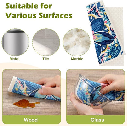 6 Packs Swedish Paper Cloths for Kitchen, Reusable Paper Towels Washable Dish Rags, Highly Absorbent Kitchen Towels Quick Drying Swedish Sponge Cleaning Dish Cloths(Blue Retro Floral)
