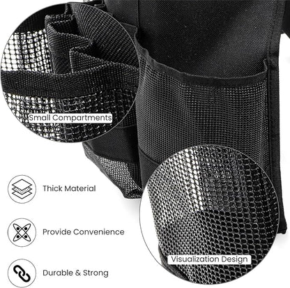 5 Gallon Bucket Tool Organizer, Adjustable Bucket Storage Bag with Mesh Compartments, Durable Black Garden Tool Caddy Swivel Seat Pouch for Ice Fishing, Car Cleaning, Hiking