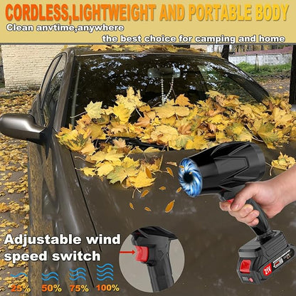 Cordless Leaf Blower Portable Dust Cleaner Handheld 500000RPM Compressed Air Duster, Electric Blower with 2 Battery and Charger&Adjustable Speed for Lawn Care,Patio Cleaning,Drying,Camping