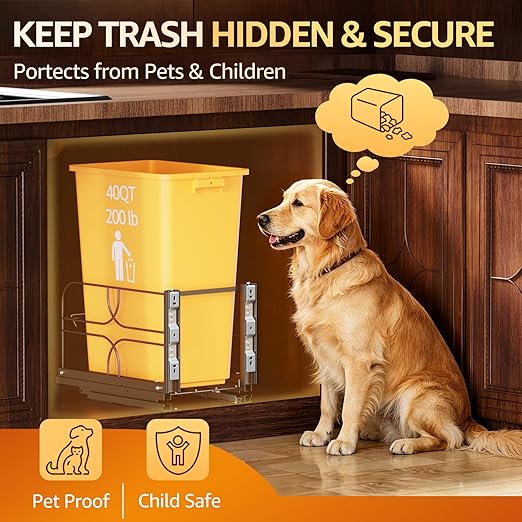 Pull Out Trash Can Under Cabinet with Soft-Close Slides, Heavy-Duty 200LB Black Under Sink Trash Can Organizer for Kitchen, Fits Minimum Cabinet Opening 12" W x 17" D, Garbage Can Not Included