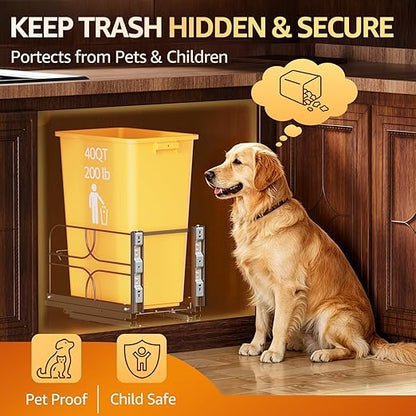 Pull Out Trash Can Under Cabinet with Soft-Close Slides, Heavy-Duty 200LB Black Under Sink Trash Can Organizer for Kitchen, Fits Minimum Cabinet Opening 12" W x 17" D, Garbage Can Not Included