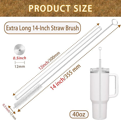 Straw Cleaner Brush Extra Long 14 Inch, 8-PCS Straw Brush Extra Long with 304 Stainless Steel Handle, Extra Long Pipe Tube Cleaner for Water Bottle, Coffee Kettle and Pipes.