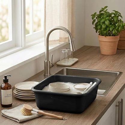 DecorRack 2 Plastic Wash Basins, Large 10 Quart Graduated Bucket, Portable Washbasin for Washing, Cleaning, Foot Bath, Dishes, Face Cleansing Bowl, Black (2 Pack)