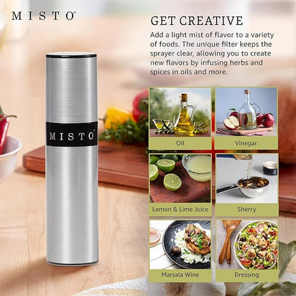 Misto Aluminum Oil Sprayer, Set of 2, Versatile Refillable Aerosol Sprayers for Olive Oil, Vinegar, Lemon Juice, Dressings, and More, Ideal for Cooking, BBQ, and Air Fryers