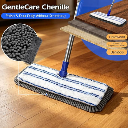 MASTERTOP Microfiber Dust Mop,Double-Sided Flat Mops for Hardwood Floors with 4 Reusable Mop Pads, Floor Mops with Stainless Steel Handle and Extension, Cleaner for Hardwood, Vinyl, Laminate, Tile