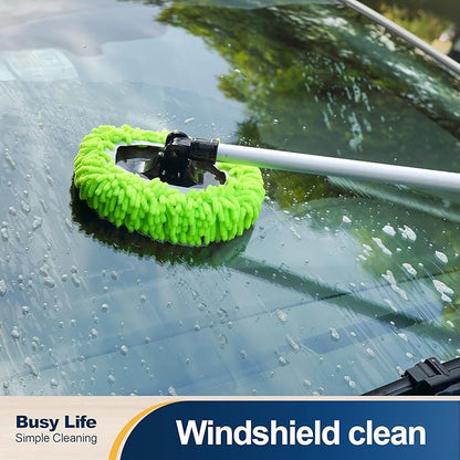 Yocada Car Wash Brush Kit Chenille Microfiber Car Wash Mop Mitt with Long Handle Scratch-Free for Car Cleaning Brush Care Truck RV SUV Boat Windshield Window with 1 Replacement Head 60"