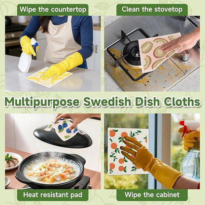 Polly Online Swedish Dishcloths for Kitchen,6 Pack Cloth Paper Towels Reusable Washable,Super Absorbent Dish Towels,No Odor,Biodegradable,Fruit Design
